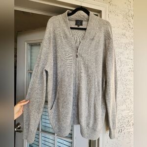 QI Cashmere Gray Zip-Up Cardigan Xxl